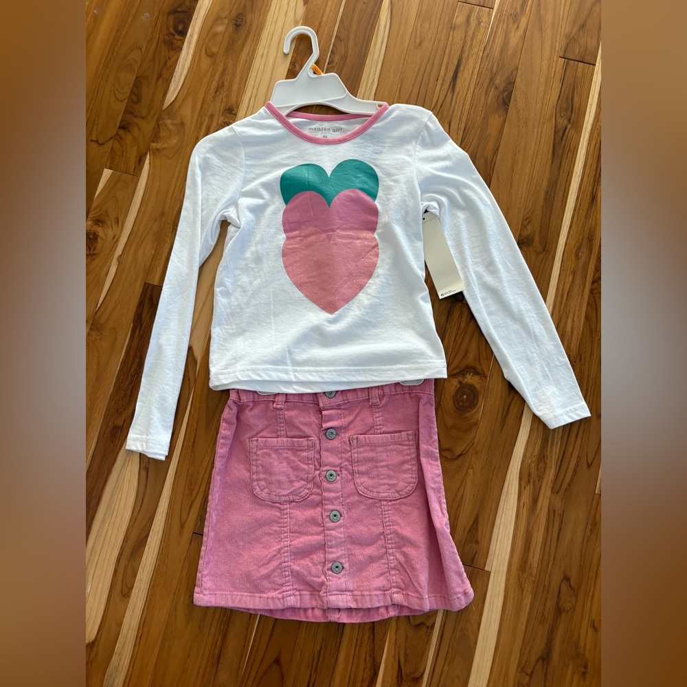 Madden Girl White and Pink Heart Long Sleeve Set